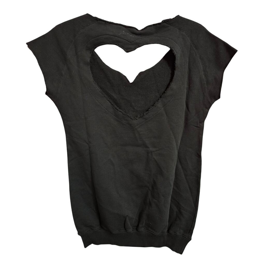 FIORUCCI ‘Love It’ Heart Cutout Back Black Cap Sleeve Sweatshirt Small - Picture 2 of 8